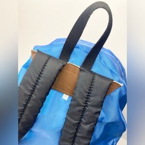 Vintage Backpack 1970s Taymor Japan Leather Back Blue Straps Hipster Nylon Bag